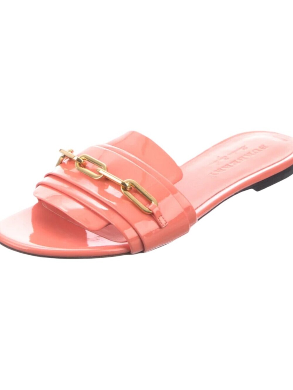 Burberry Coleford chain flat sandals in Pink Azalea patent leather Size EU 39